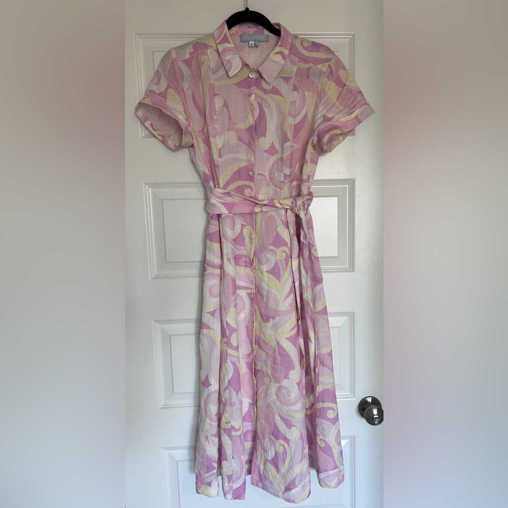 Hill House The Lily Dress Floral Linen Midi Shirtdress Small Short Sleeve